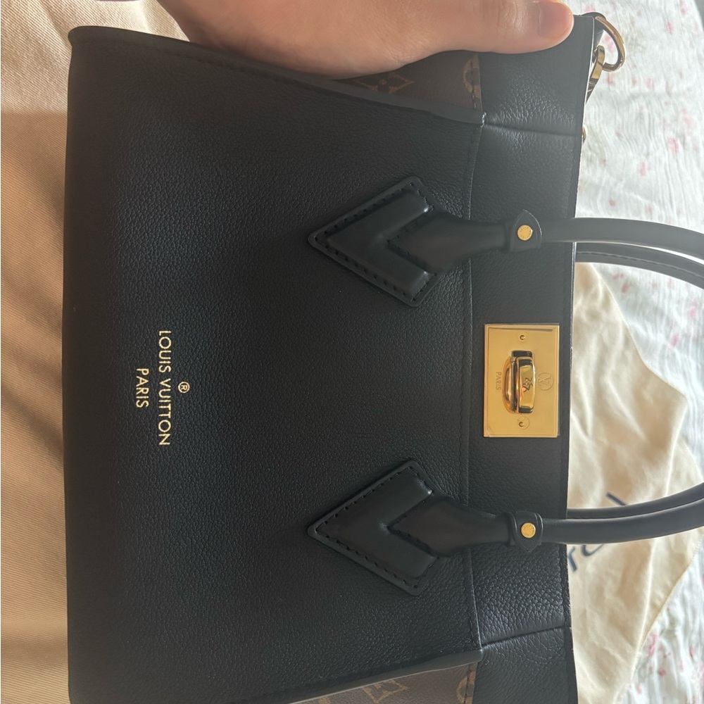 Louis Vuitton Black Leather Satchel with Gold Hardware